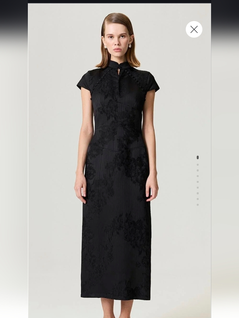 Black Floral Jacquard Cap-Sleeve Maxi Dress
